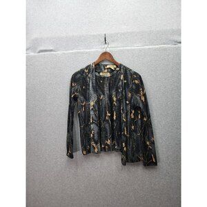 Pleat Pleat By Rafael Womens 2-Piece Set Black With Tan Floral Long-Sleeve Cardi